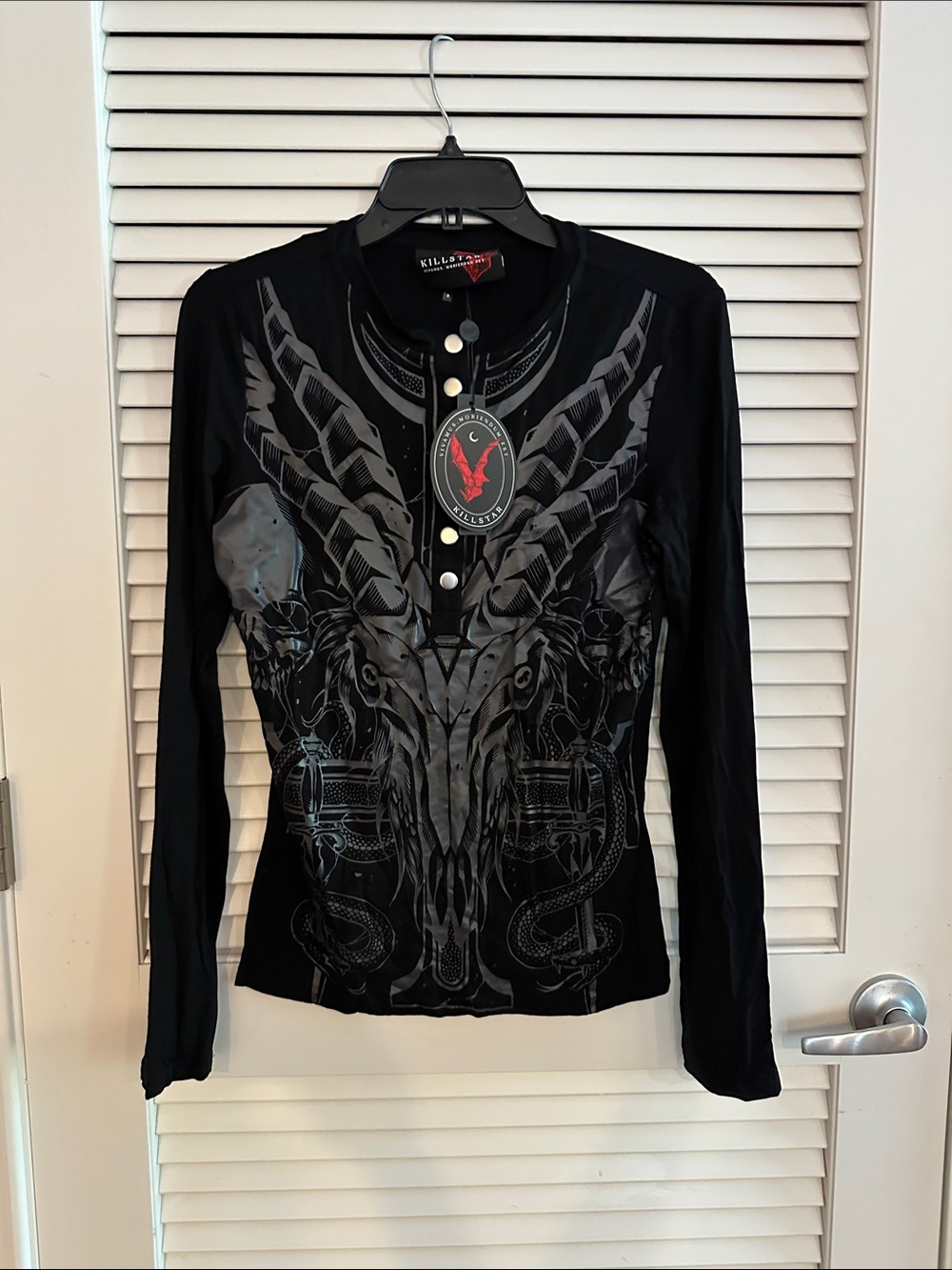 Killstar Black Long Sleeve Graphic Henley Top